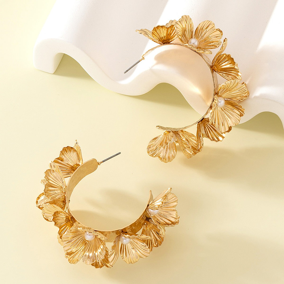Multi layered flower C-shaped earrings with alloy baked paint earrings for fashion-5