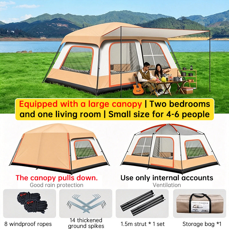 4-6 Person Family Camping Tent, Waterproof Portable Tent with Carry Bag for Car Camping-8