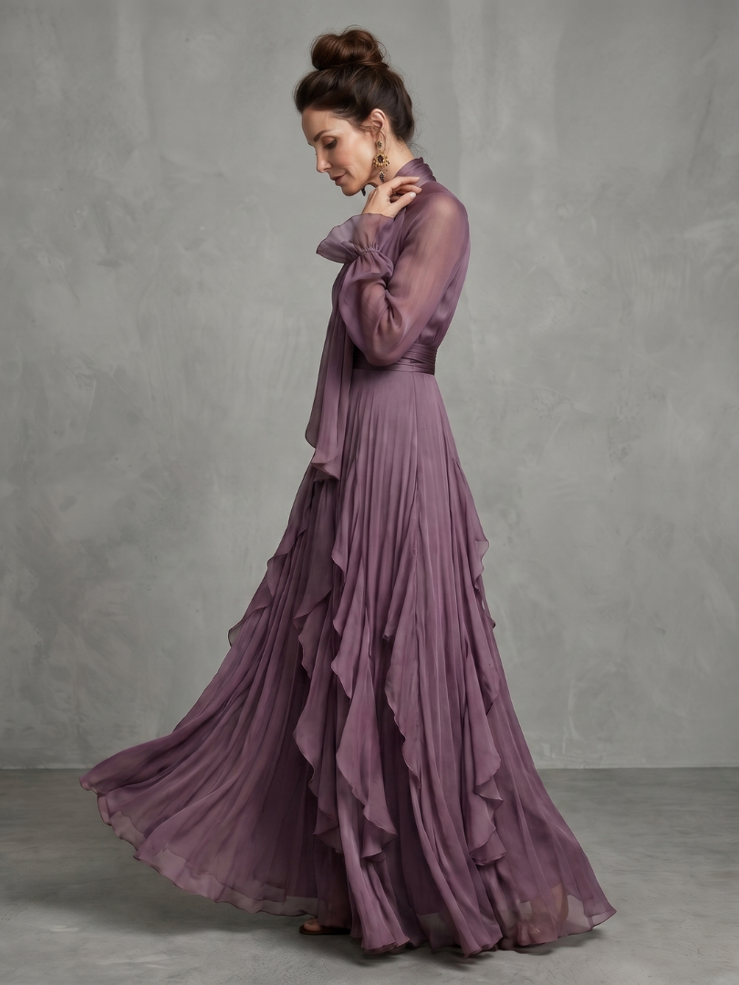 Demetria | Tie Neck Ruffle Tiered Maxi Dress-3