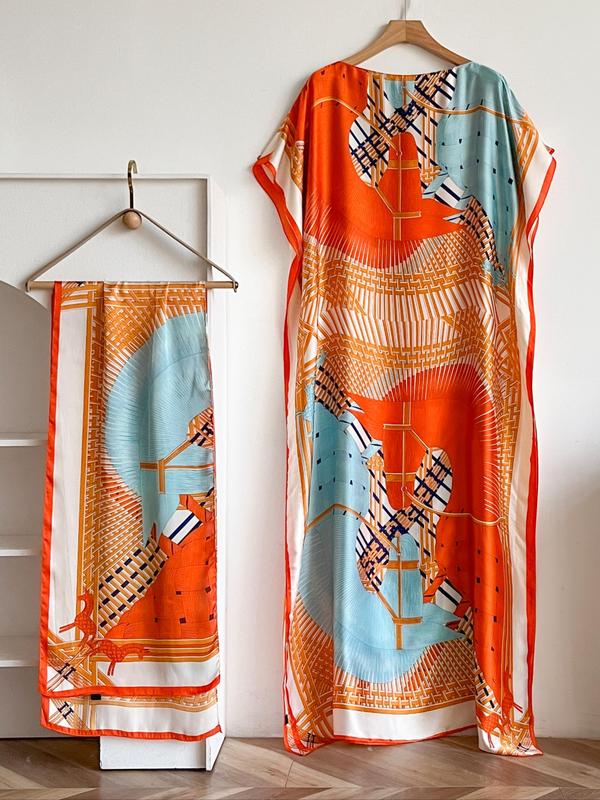 Women's Peacock Print Cape Shawl & Scarf Set – Elegant Beach Swim Cover-Up-13