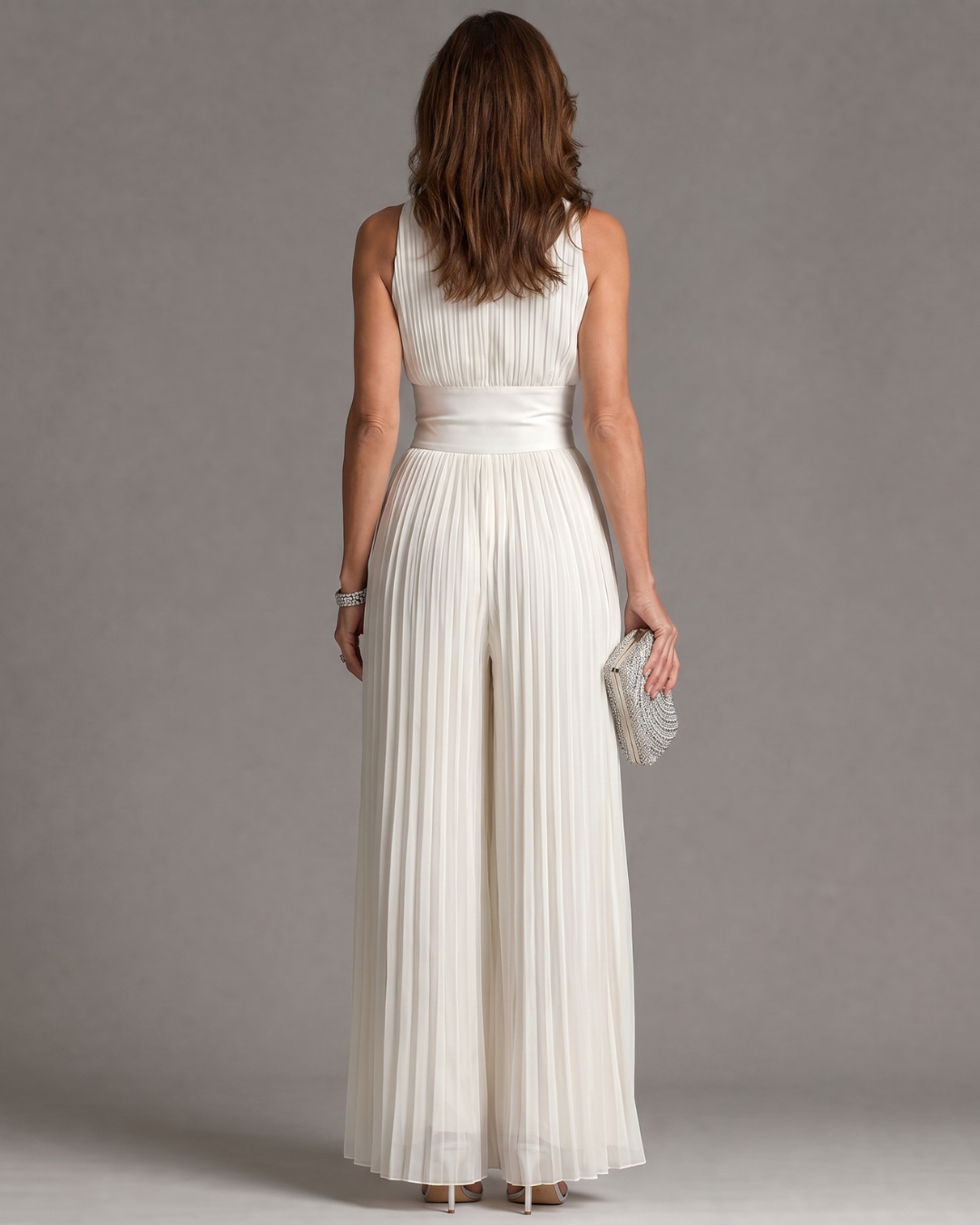 Zakira | Pleated Halter Neck Wide Leg Jumpsuit-4