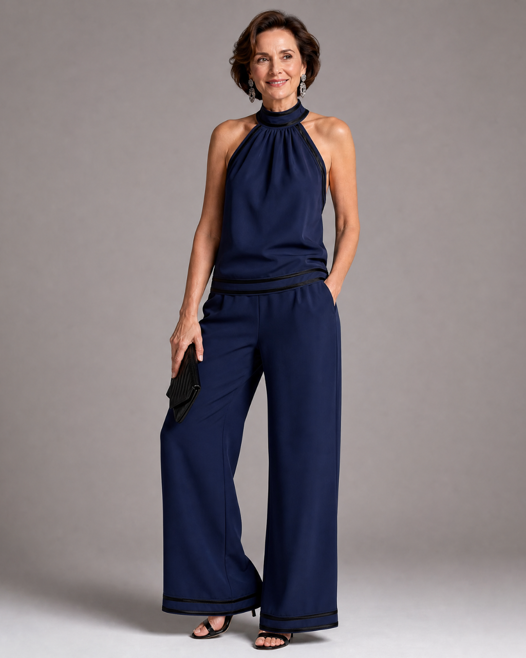 Zephyrine | Contrast Trim Halter Neck Wide Leg Jumpsuit-4