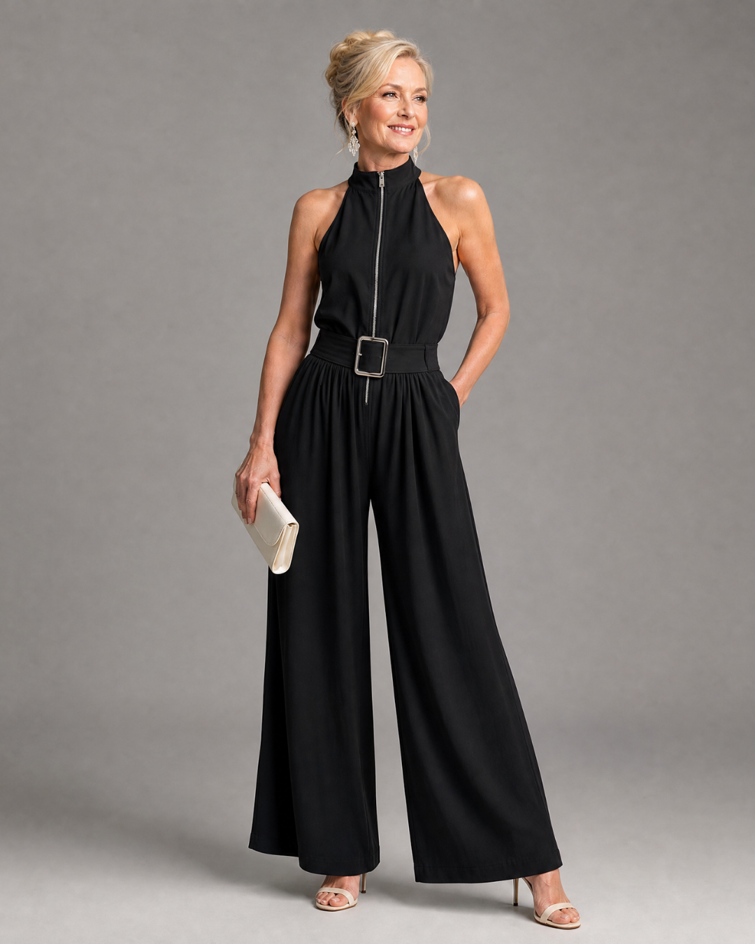 Astrielle | Belted High Neck Wide Leg Sleeveless Jumpsuit-4