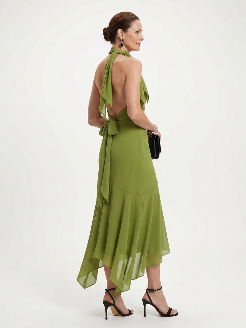 Winifred | Draped Halter Keyhole Midi Dress-4