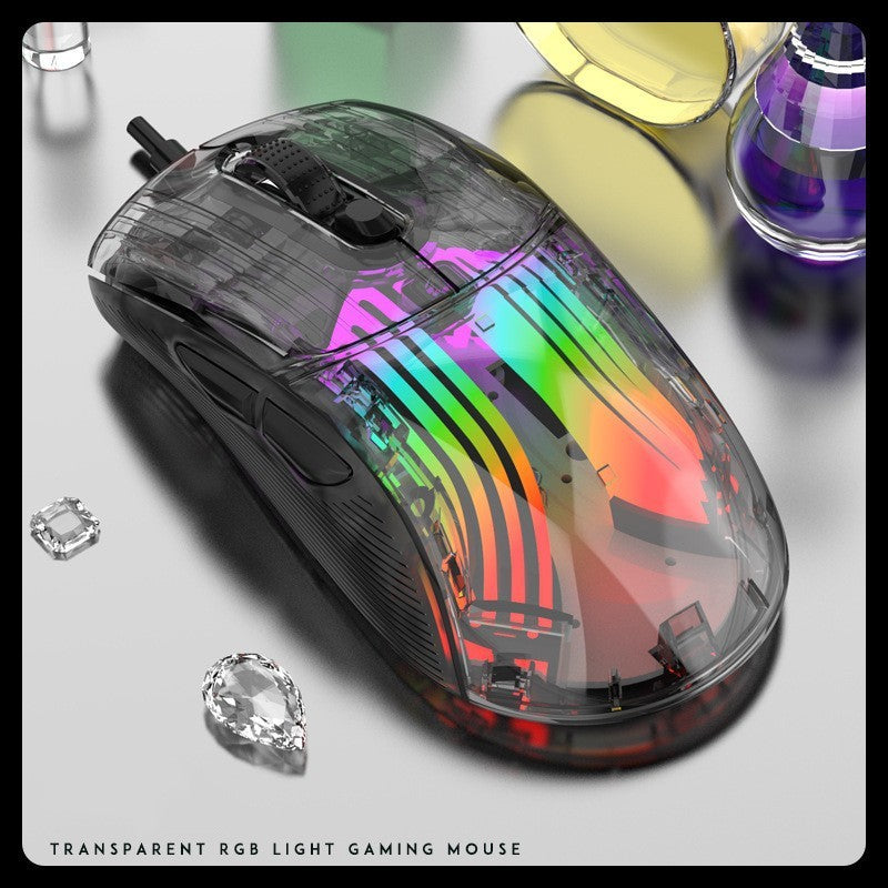 Luminous wireless Bluetooth the third mock examination transparent RGB mechanical mouse game video game mute mouse-1