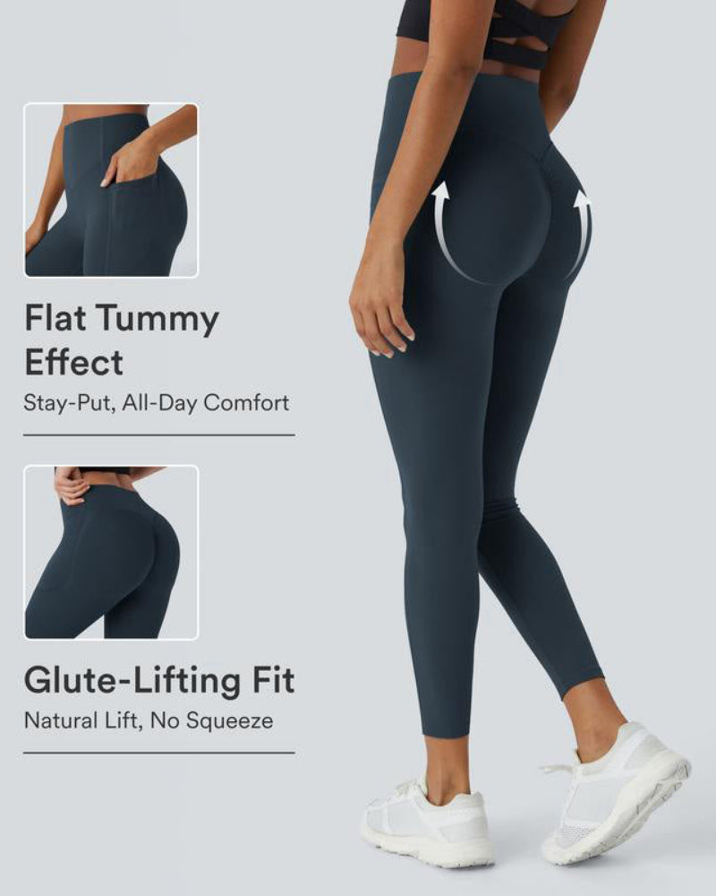 Butt Lifting Tummy Control Side Pocket High Waisted Shaping Training Leggings-1