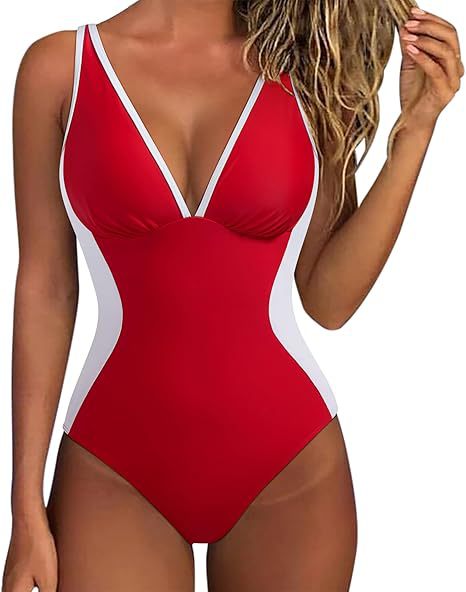 Color Block Tummy Control One-Piece Swimsuit-14