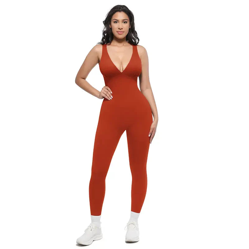 Deep V Shapewear with Chest Support Breathable High-Waisted Tummy Control Jumpsuit-5