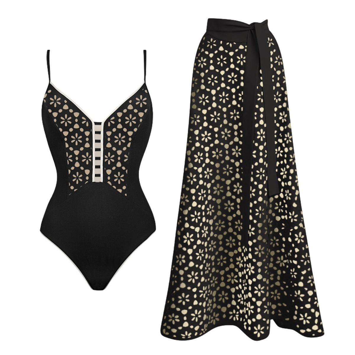 Laser Cut-Out Black Swimwear Set for Women, Elegant and Stylish Bikini Outfit