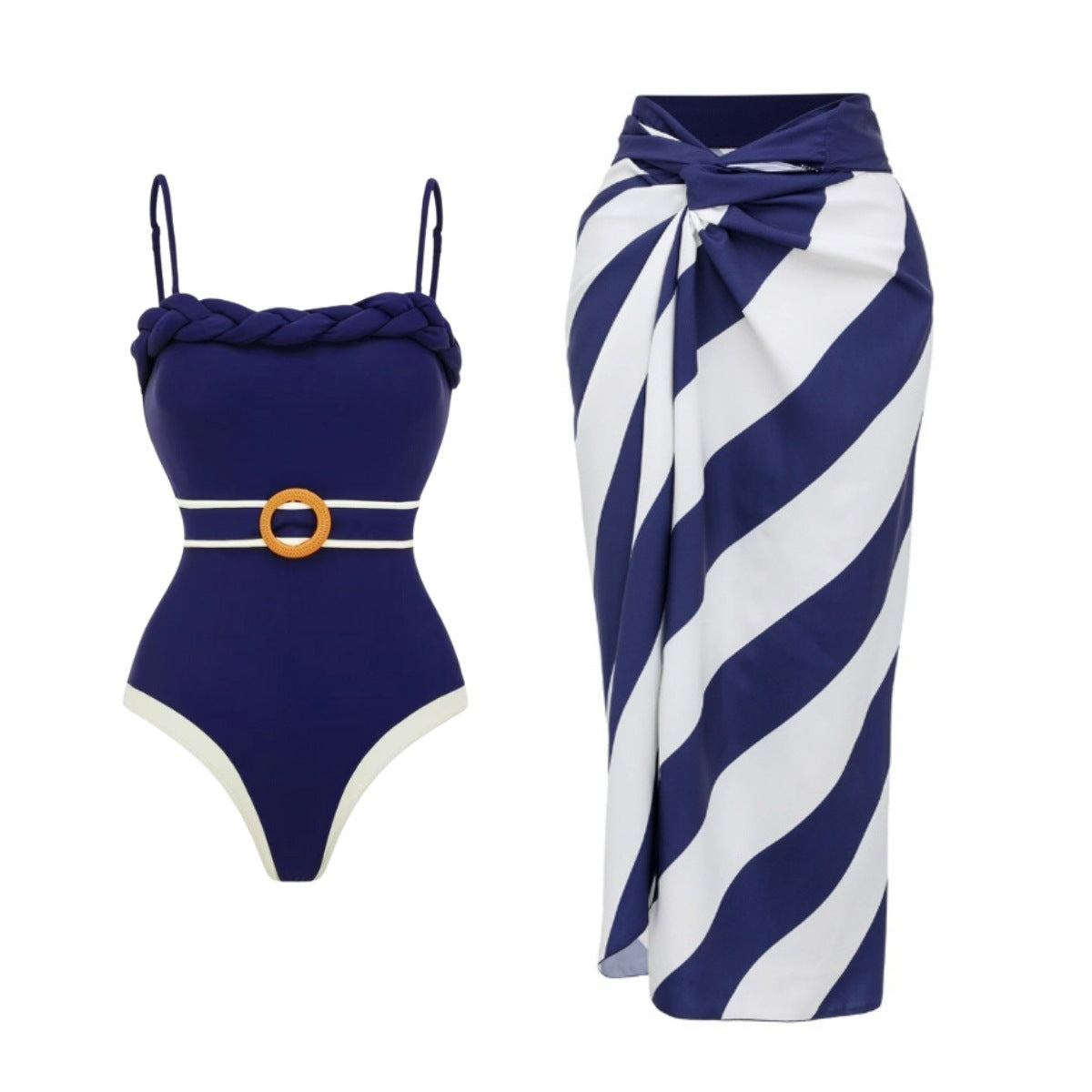 Navy Blue Strapless Designer One-Piece Swimsuit Set for Women-6