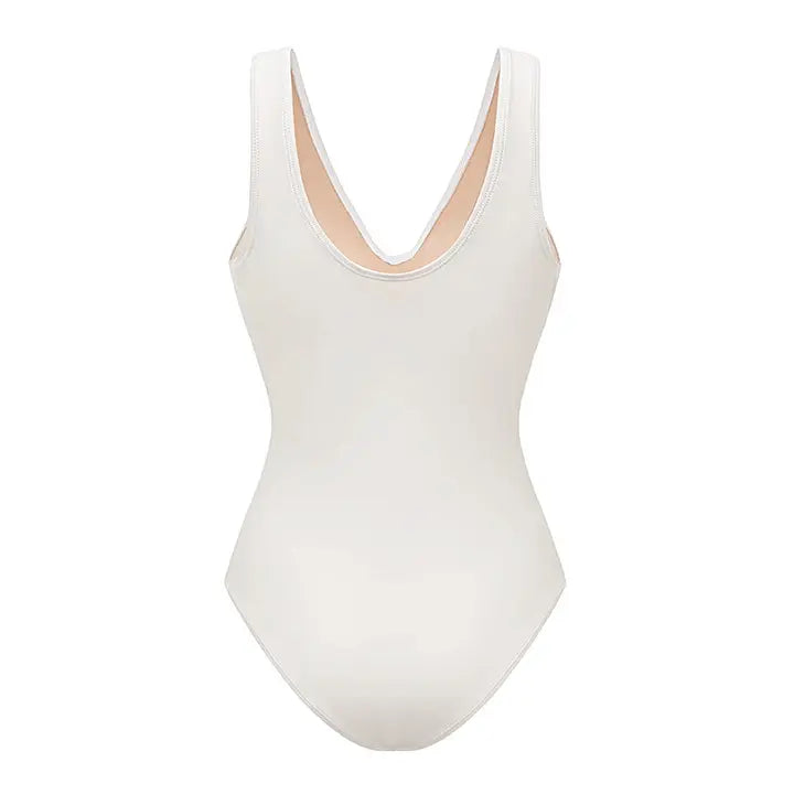 Women's V Neck White Laser Cut One Piece Swimsuit-8