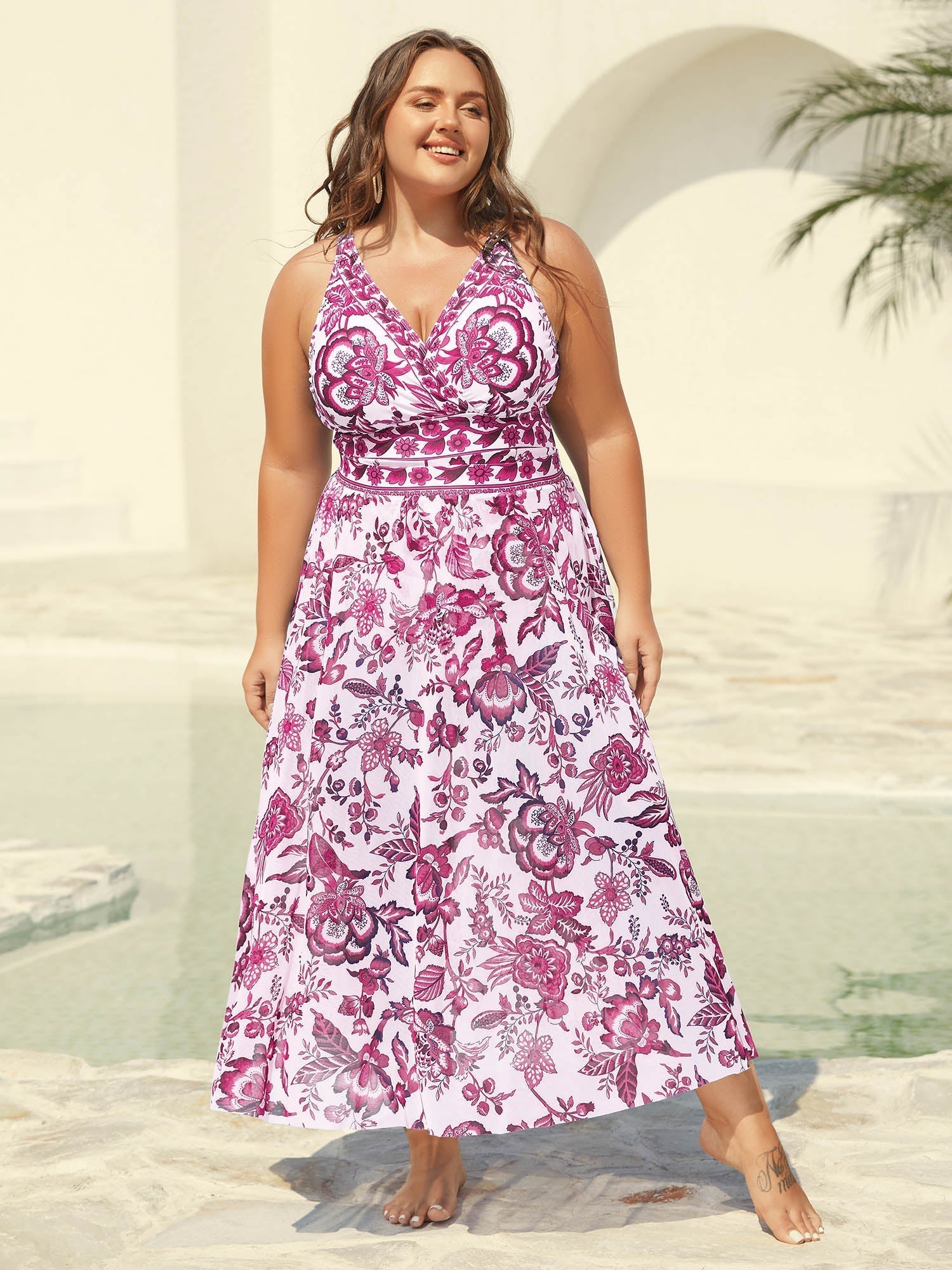 Two-Piece Floral Print Ruched Mesh Swimsuit-60