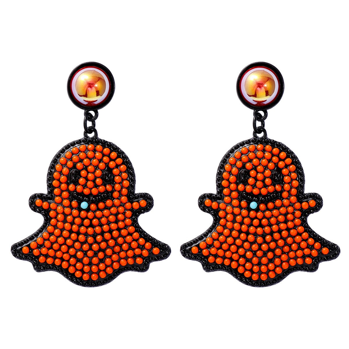 Cartoon funny and cute little ghost pearl ghost face earrings Halloween ghost earrings-3