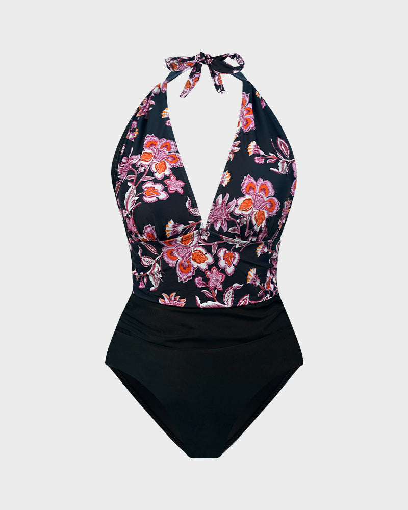 Deep V Halter Neck Backless One-Piece Swimsuit-7