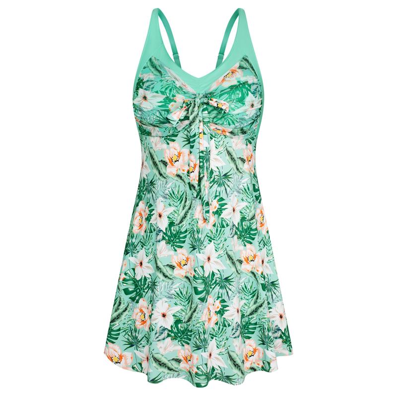 Women's Two Piece Swim Dress Plus Size Tummy Control Tankinis Swimdress Floral Printed Swimwear Swimsuits with Boyshort-12