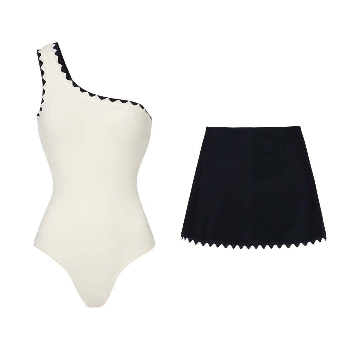 Black and White Simple Elegant One-Piece Swimwear Set for Women-8