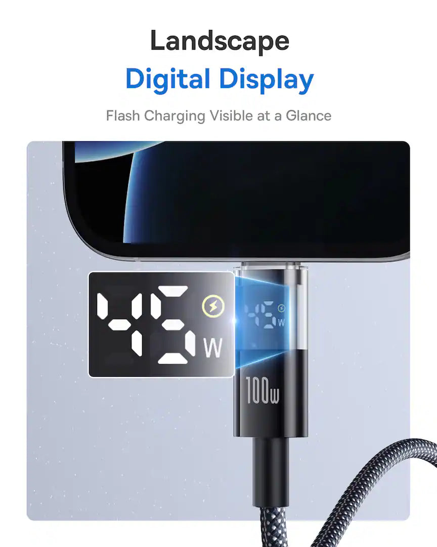 Baseus - 6.6’ USB-C to USB-C Fast Charging Cable with 100W Power Delivery and LED Power Display-1