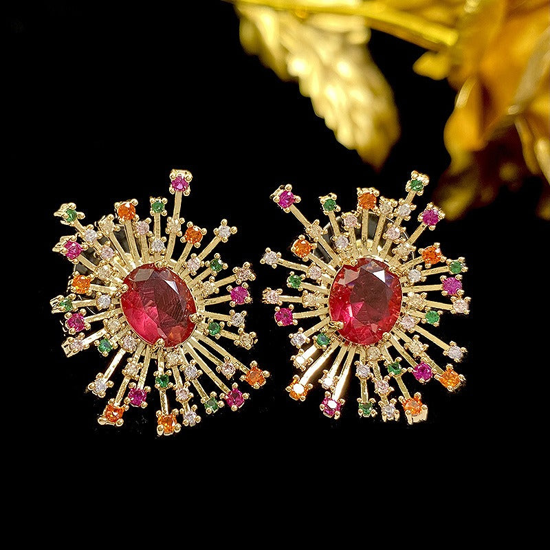 Fireworks Earrings Super Sparkling Hollow Fireworks Earrings Zircon Earrings-8