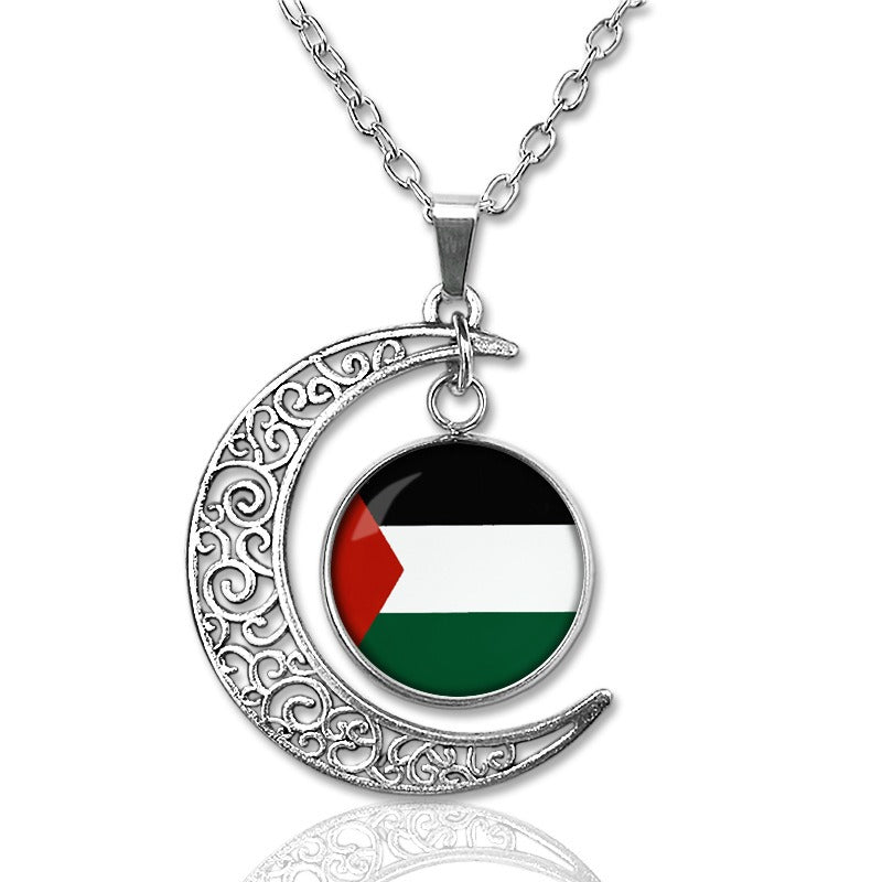 Palestine Time Gem Necklace Hollow Moon Pendant Retro Sweater Chain Accessories-2