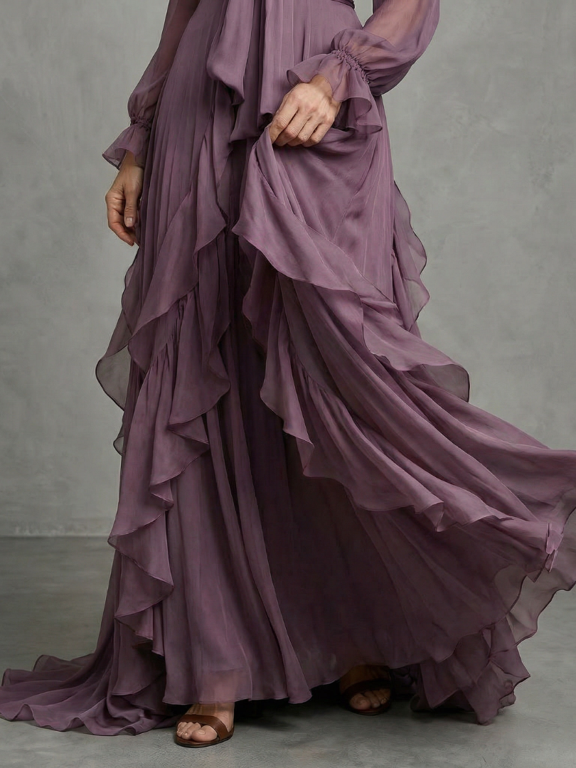 Demetria | Tie Neck Ruffle Tiered Maxi Dress-5