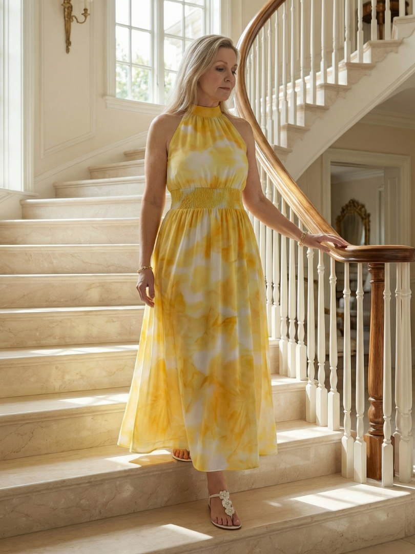 Sylin | Gathered Halter Midi Dress-16