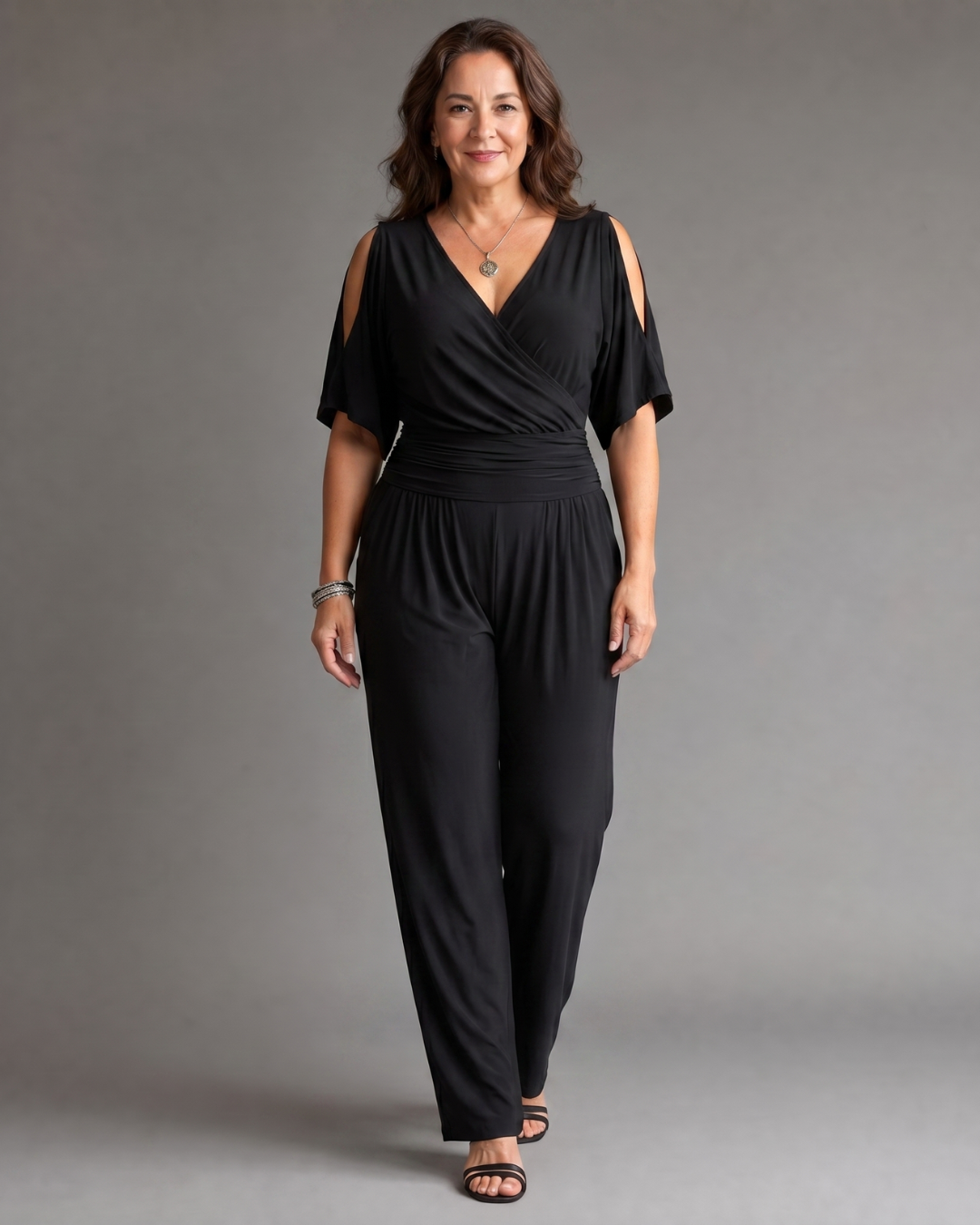 Nyxara | Cold Shoulder Wrap Waist Relaxed Jumpsuit-5