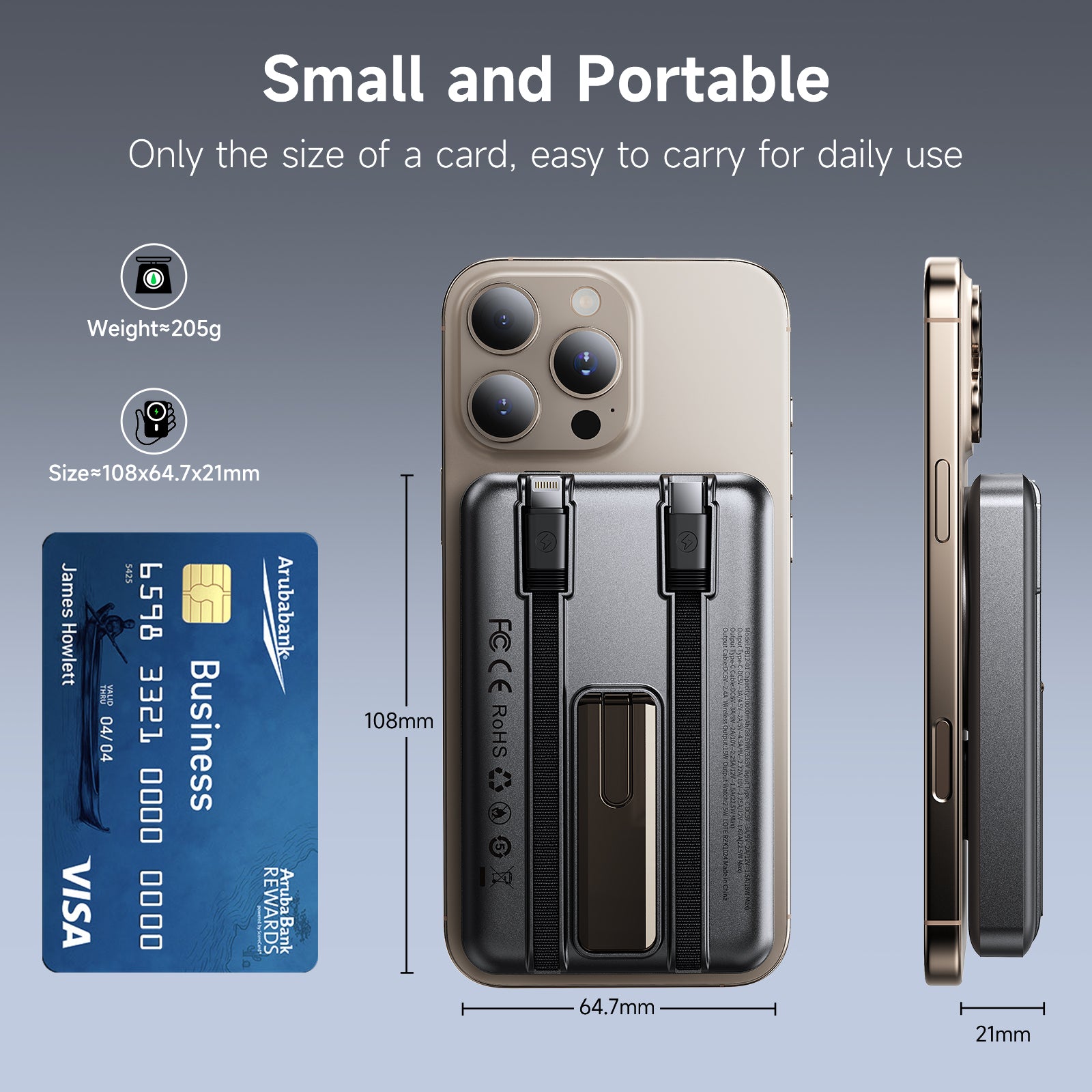 TRUSMI 10000mAh Magnetic Wireless Power Bank with C+L Cable & Kickstand 15W-9