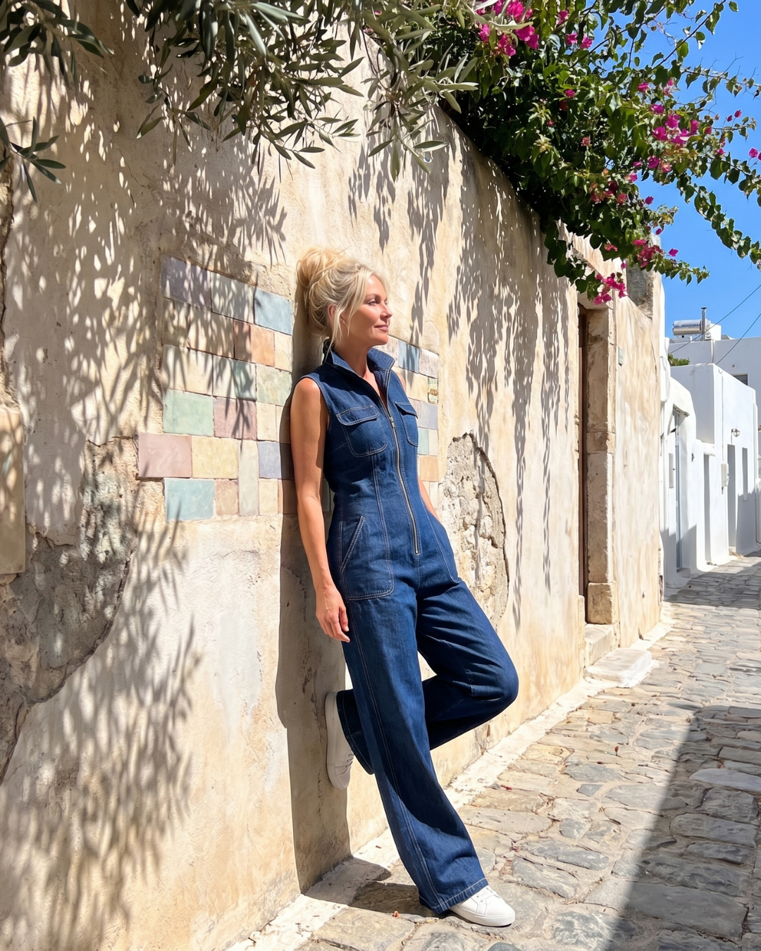 Samantha | Zip Front Sleeveless Denim Wide Leg Jumpsuit-5