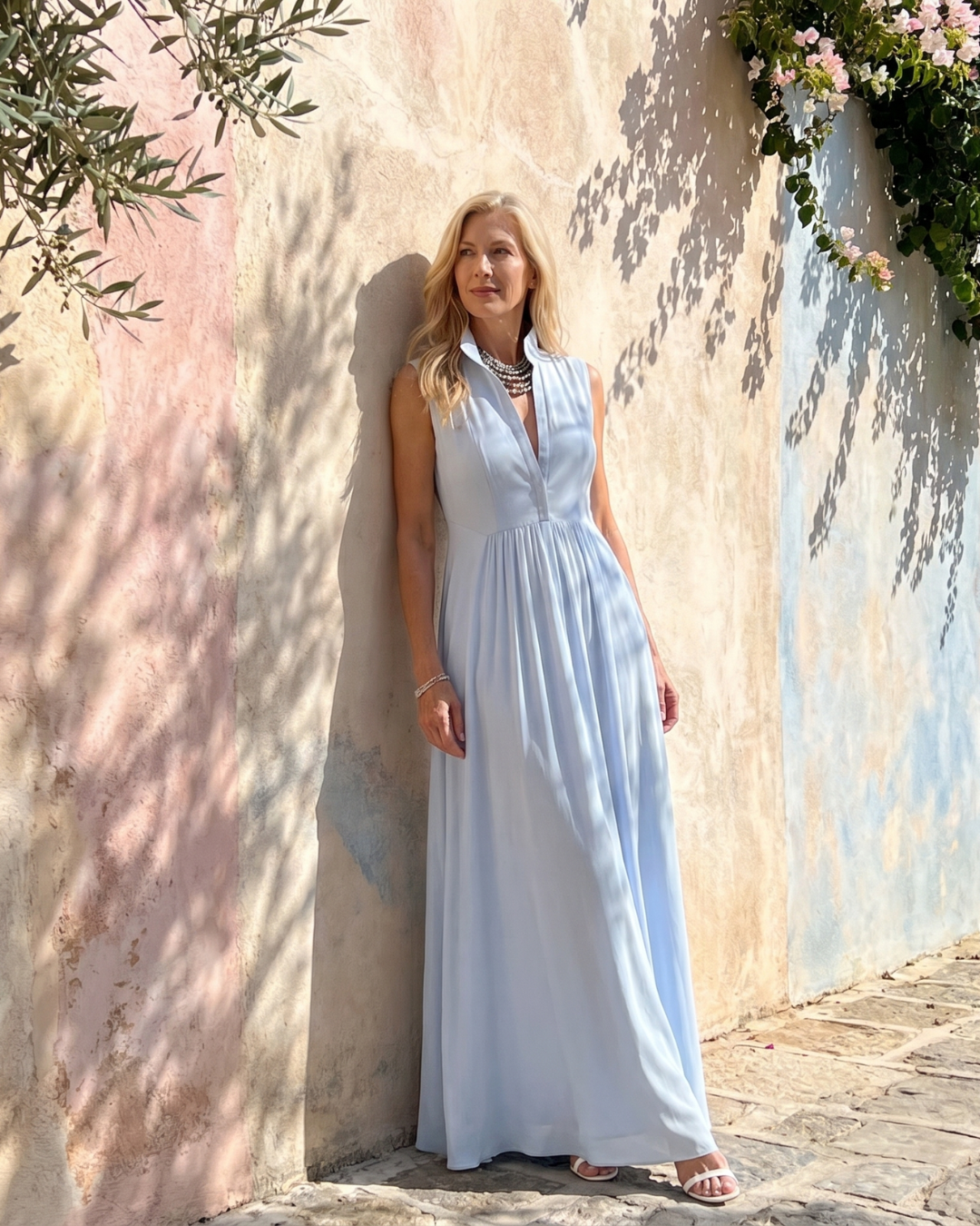 Virelia | Sleeveless Collared Flowing Wide Leg Jumpsuit-5