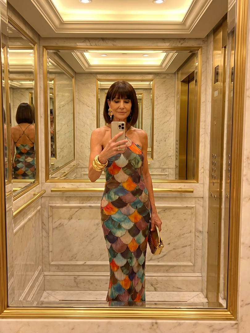 Larkin | Fitted Multicolor Scale Pattern Maxi Dress-5