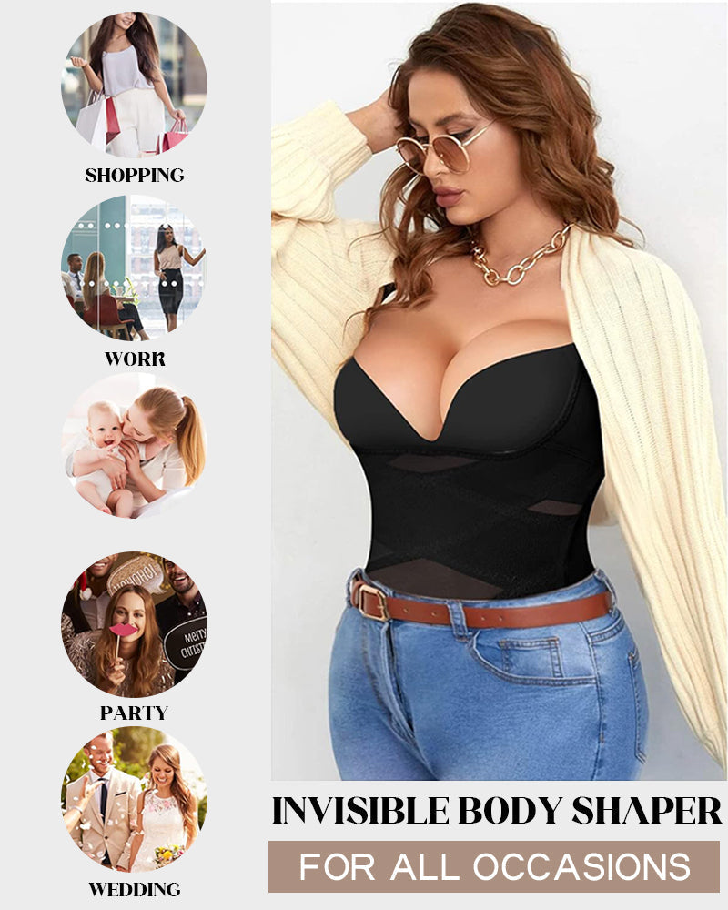 Open Bust Cross Compression Body Shaper-11