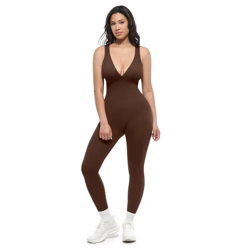 Deep V Shapewear with Chest Support Breathable High-Waisted Tummy Control Jumpsuit-2