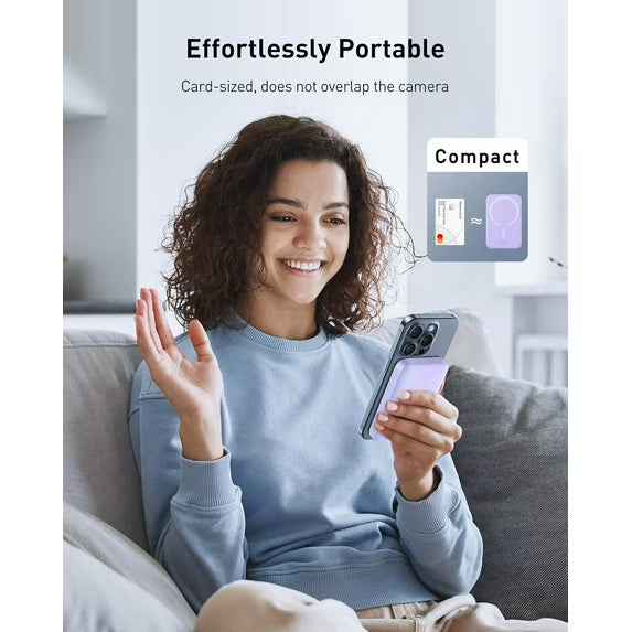 Baseus Magnetic 5000mAh Power Bank, Wireless Portable Charger for iPhone 17/16/15/14, Fast Charging Battery Pack, Purple