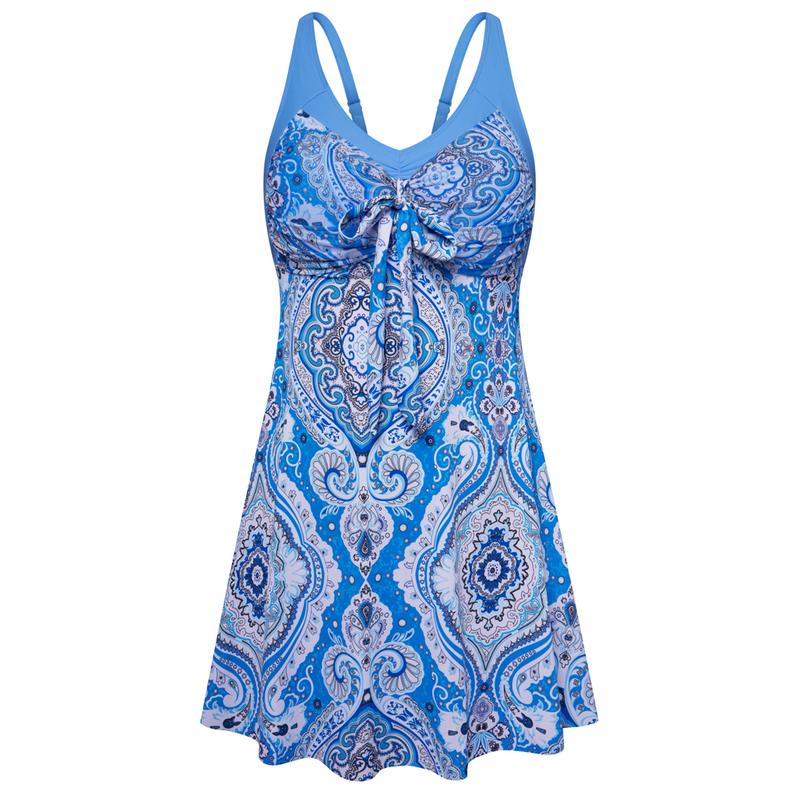 Women's Two Piece Swim Dress Plus Size Tummy Control Tankinis Swimdress Floral Printed Swimwear Swimsuits with Boyshort-13