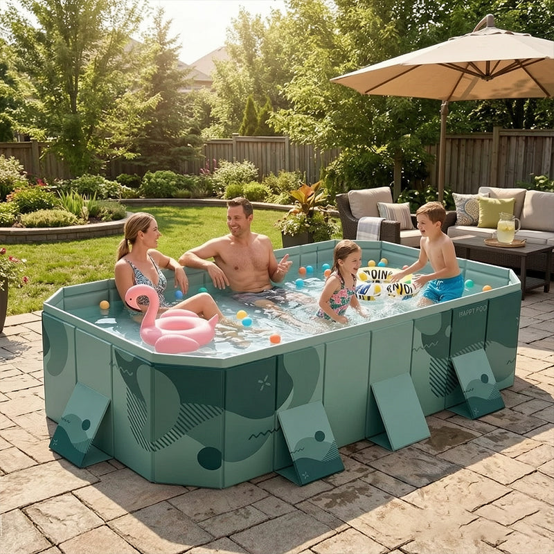 Large Foldable Rectangular Family Swimming Pool, Non-Inflatable Above Ground Pool, Easy Setup Outdoor Pool for Adults and Kids-6