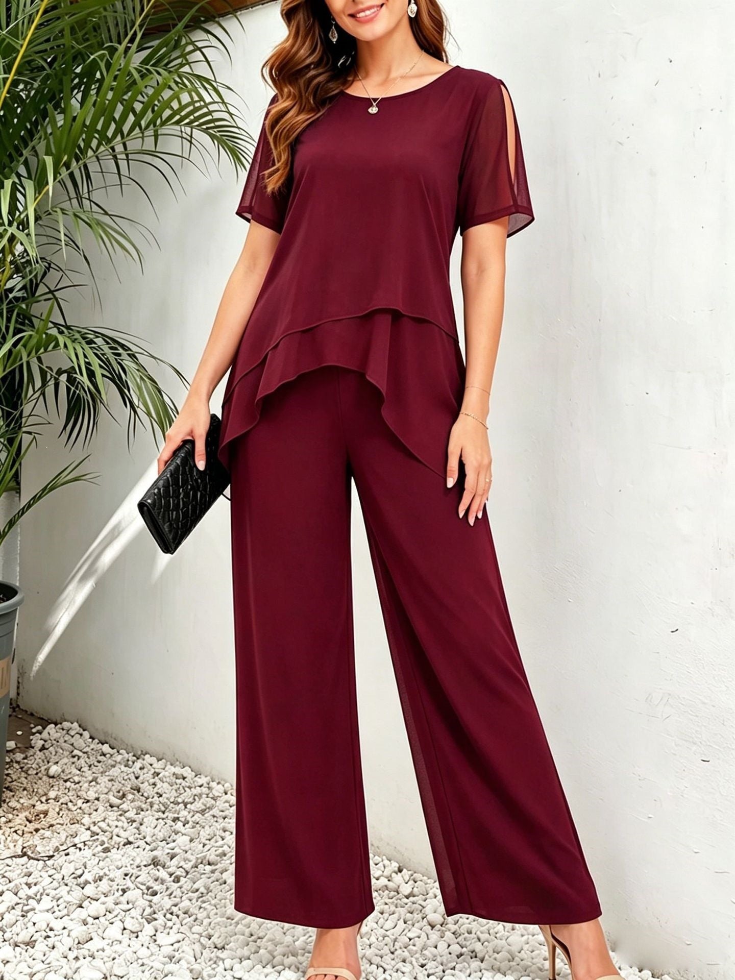 Irregular top wide leg long pants two-piece set-6