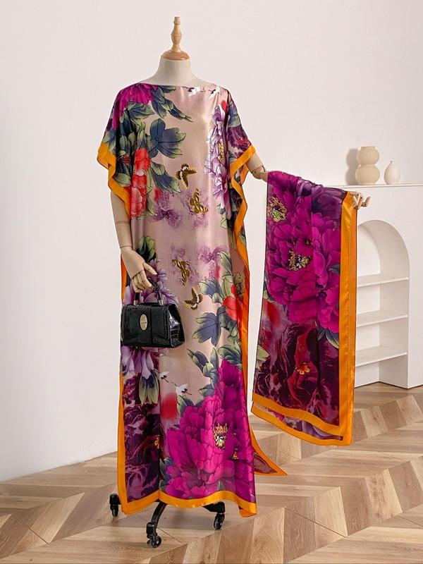 Women's Peacock Print Cape Shawl & Scarf Set – Elegant Beach Swim Cover-Up-7