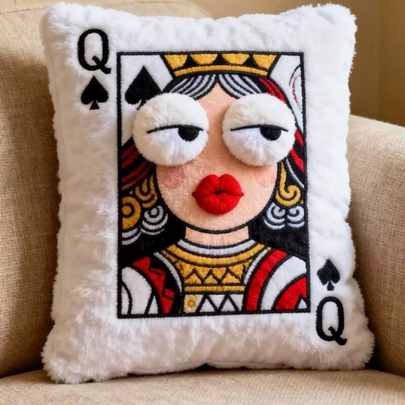 Cartoon Embroidered Square Pillow - Soft Quirky Big Eyes Game Cushion, Decorative Plush Throw Pillow for Home & Bedroom-2