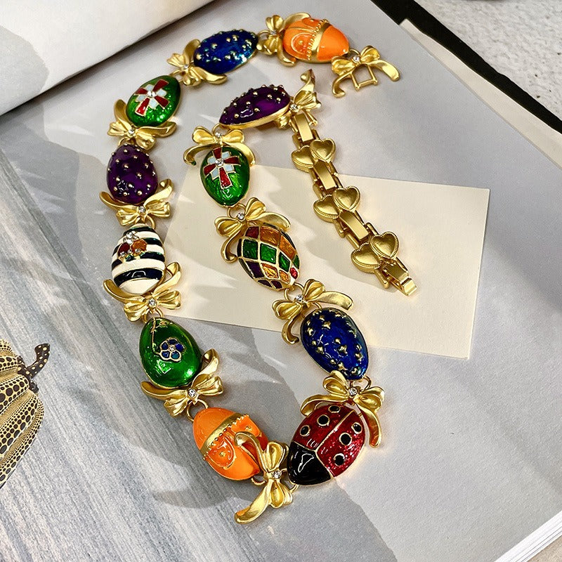 Colored insect necklace with a sense of luxury, niche fashion, sweater chain, lock bone chain-1