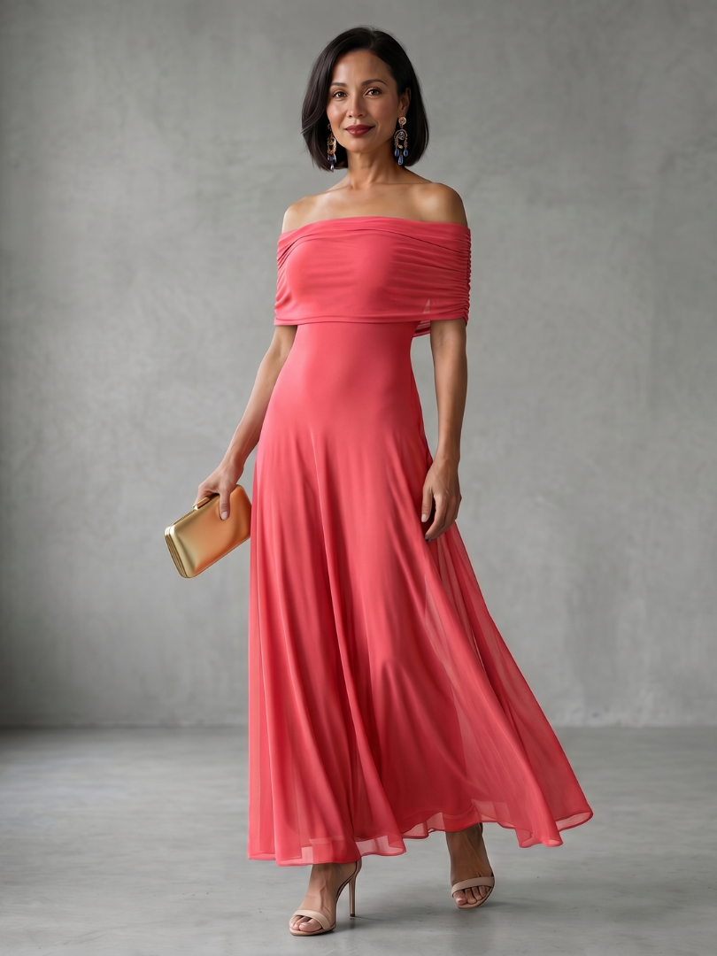 June | Off Shoulder Draped Midi Dress-5