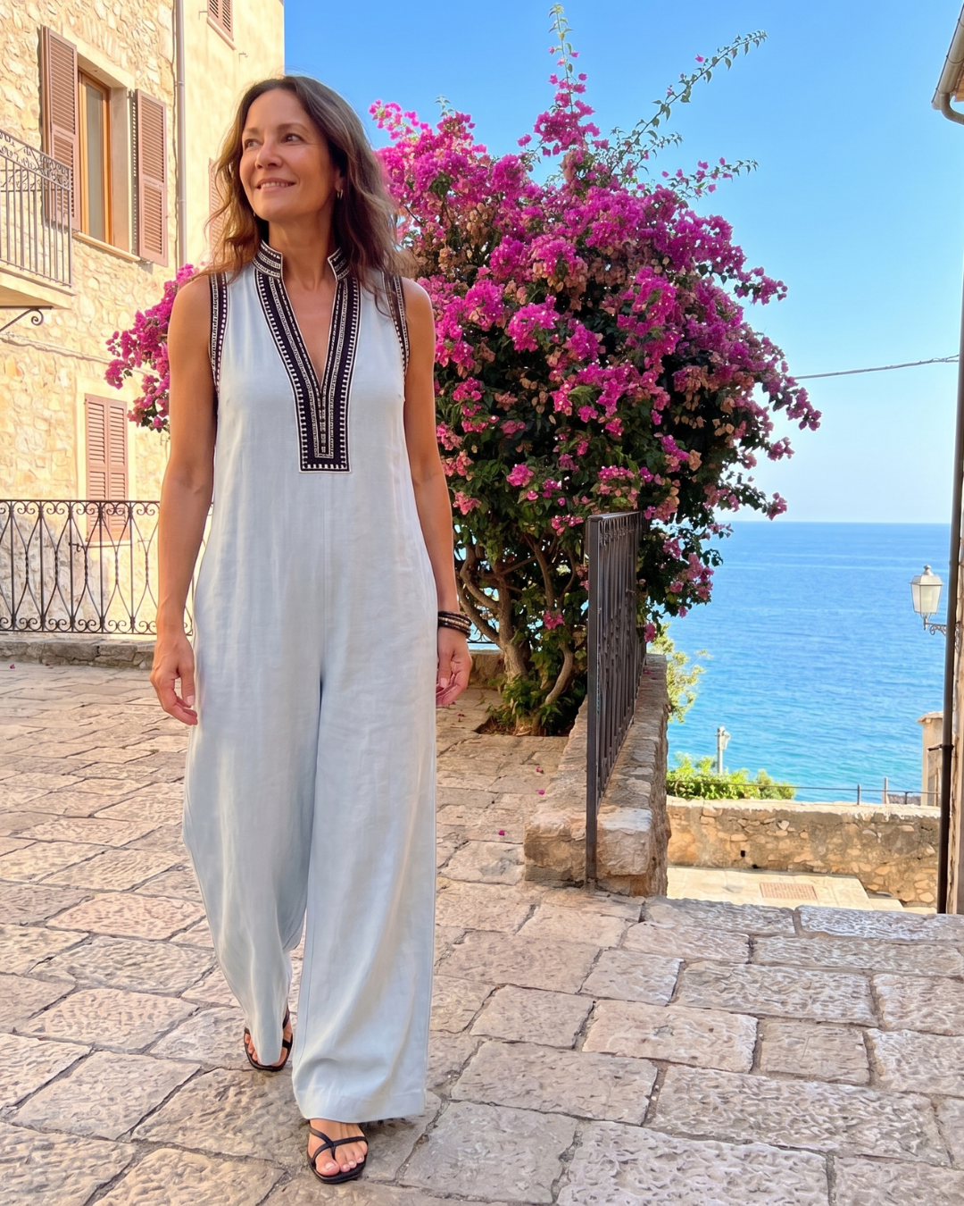 Velmira | Embroidered V Neck Sleeveless Wide Leg Jumpsuit-8