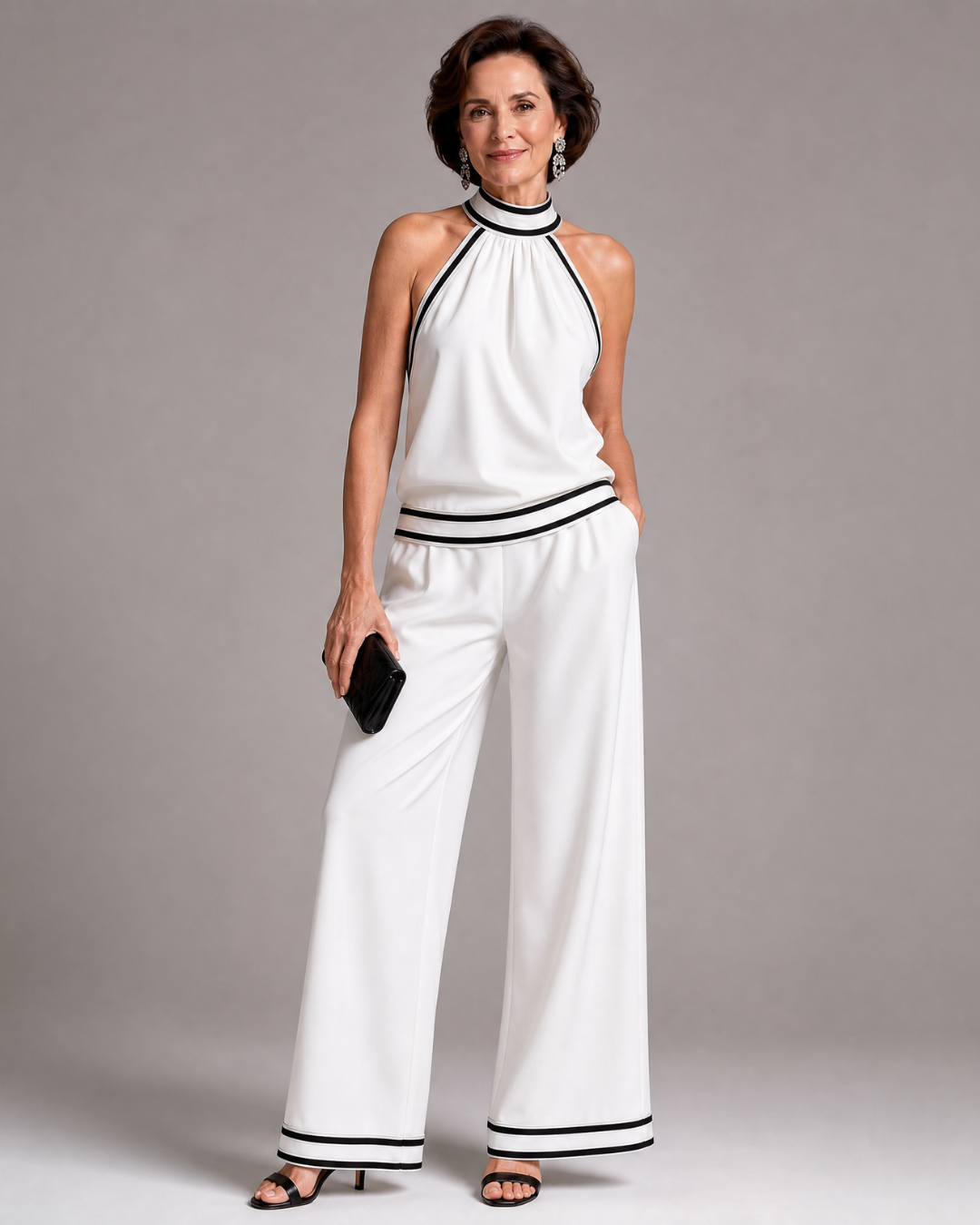Zephyrine | Contrast Trim Halter Neck Wide Leg Jumpsuit-6