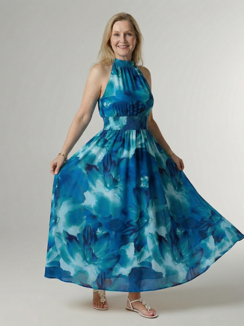 Sylin | Gathered Halter Midi Dress-5