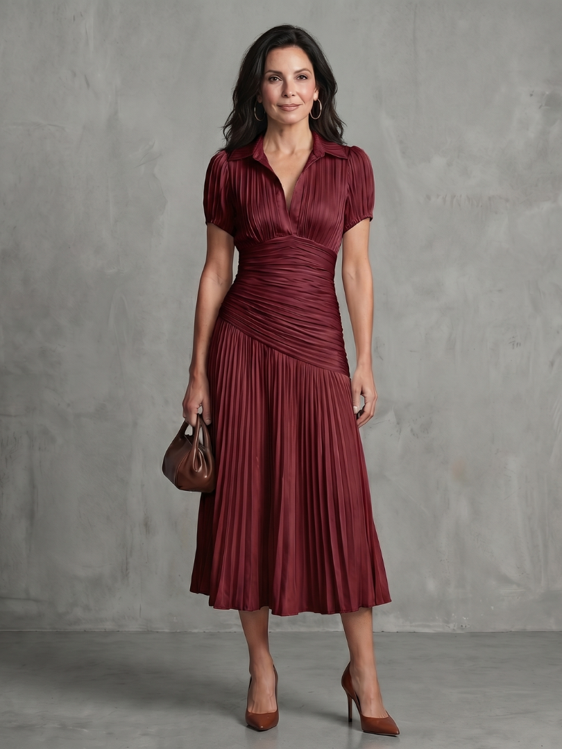Theodora | Pleated Waistline Stripe Midi Dress-5