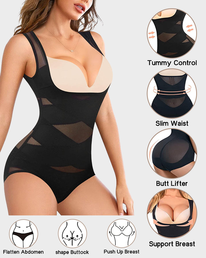 Open Bust Cross Compression Body Shaper-2