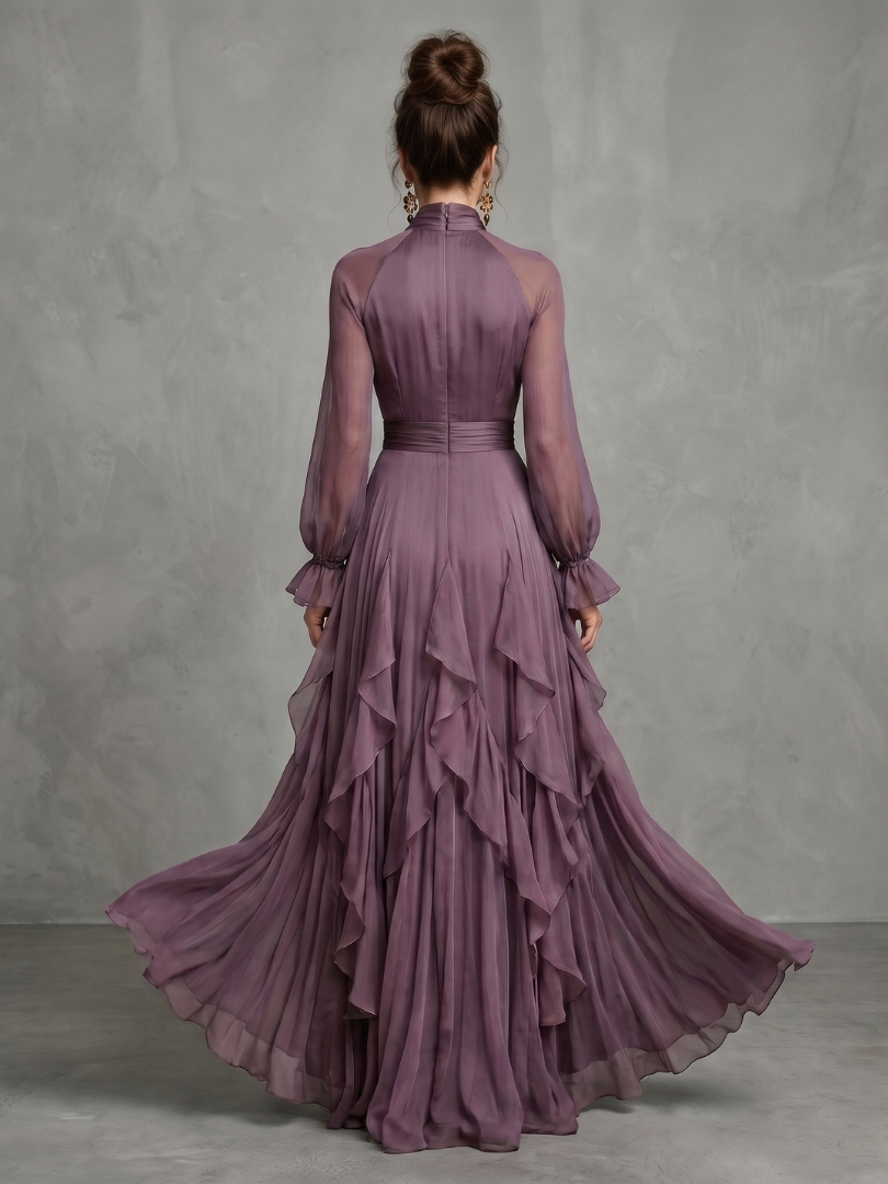 Demetria | Tie Neck Ruffle Tiered Maxi Dress-6