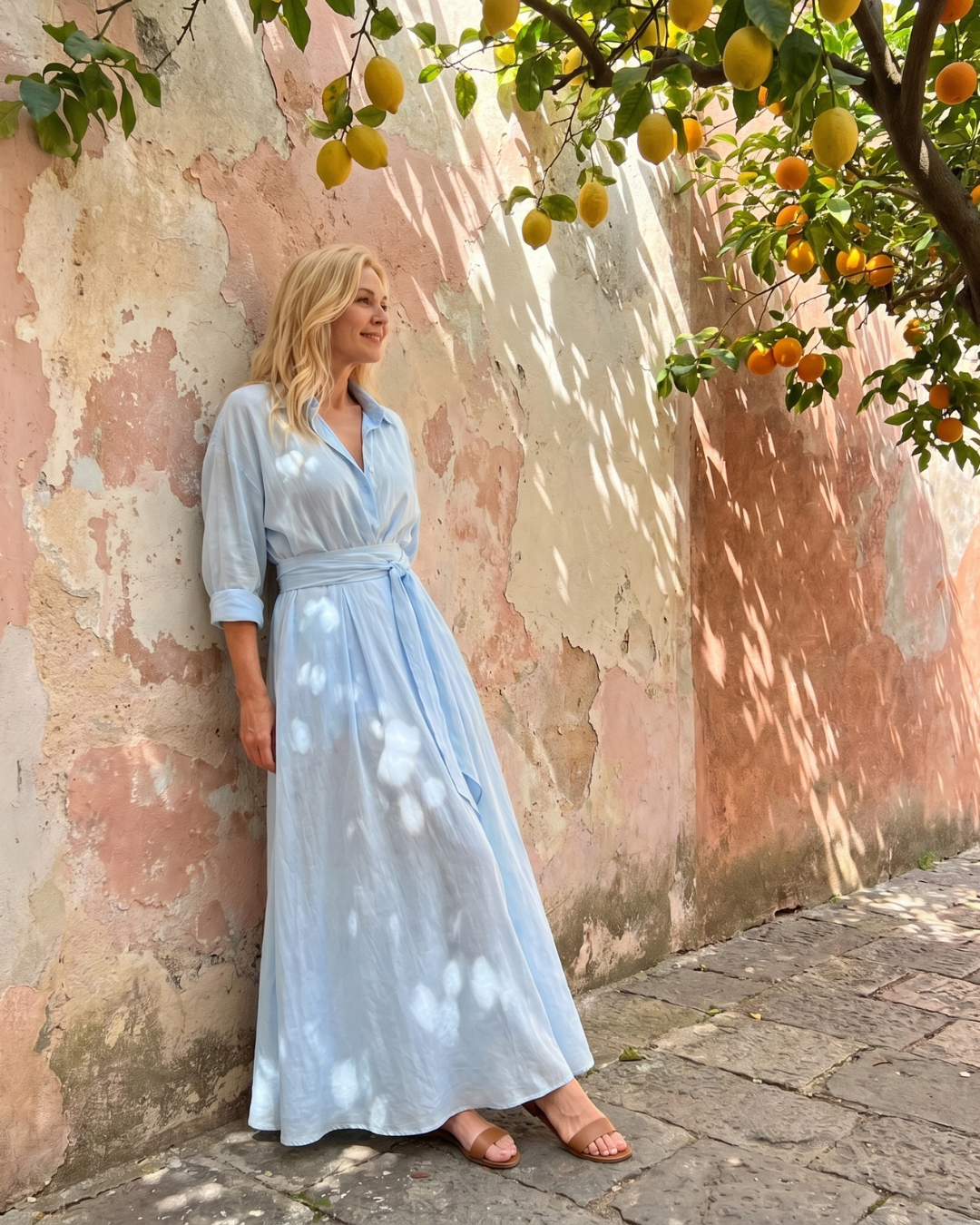 Zelith | Belted Collared Flowing Long Sleeve Midi Dress-6
