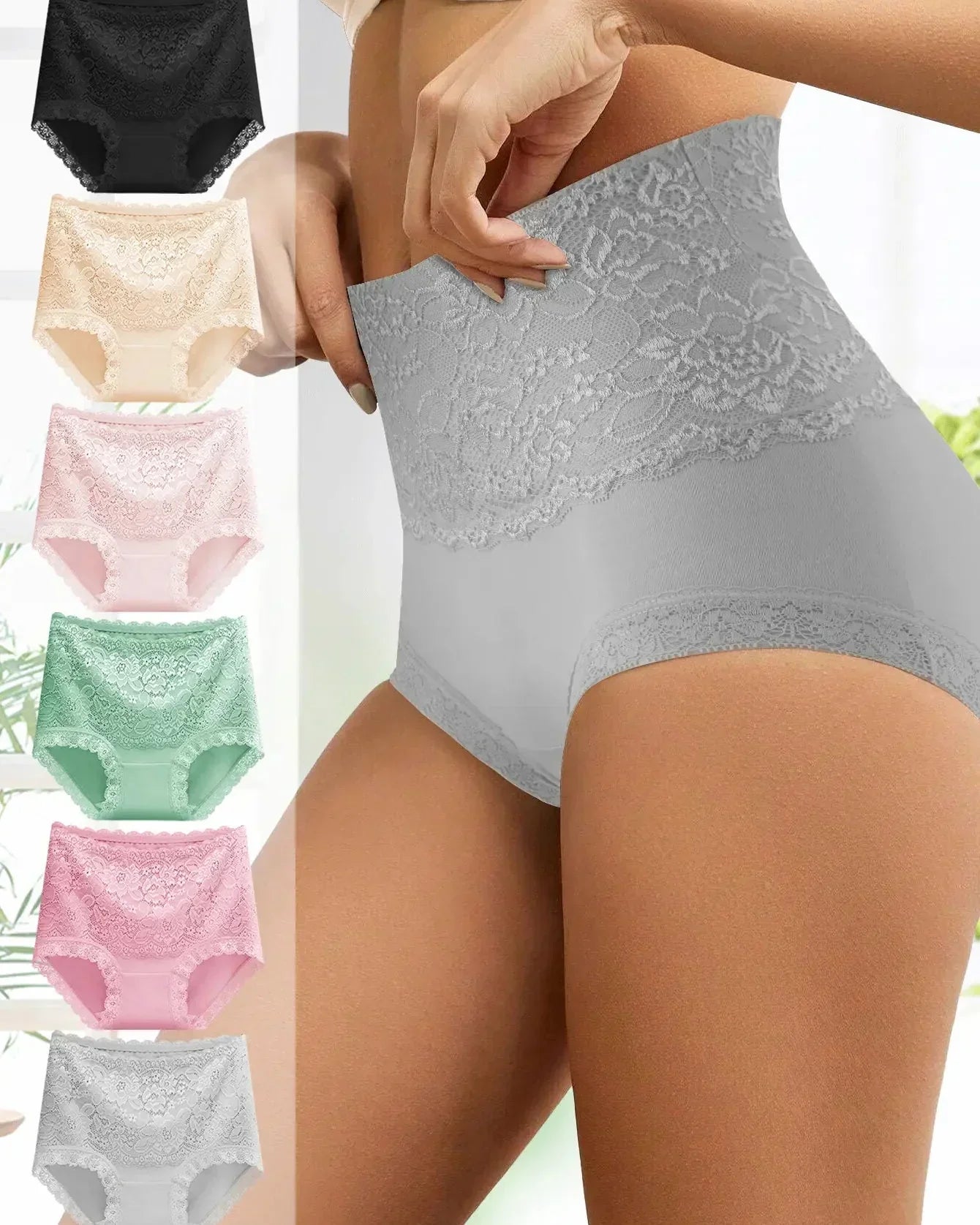 New Women's Floral Lace High Waist Hip Lifting Cotton Briefs-6