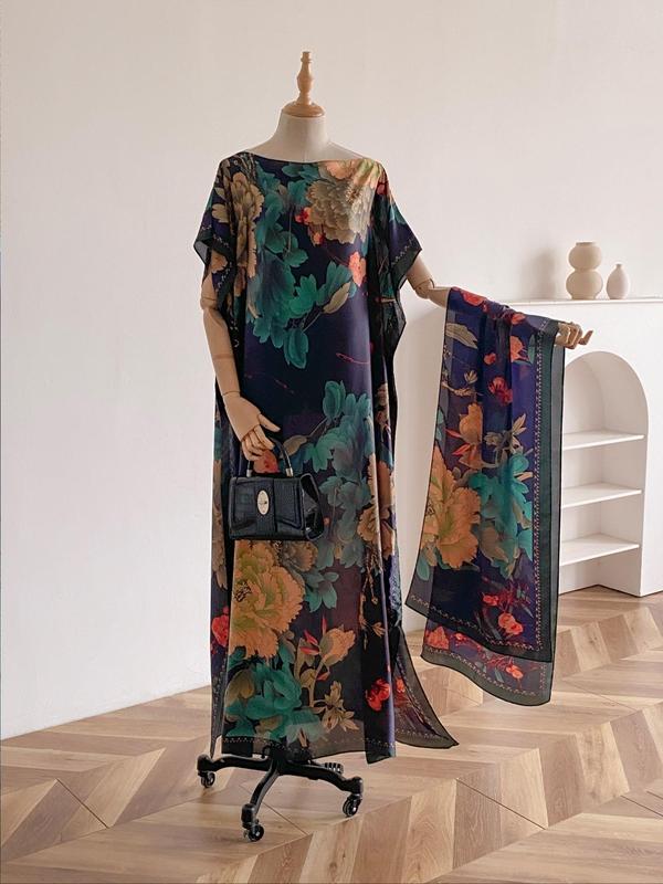 Women's Peacock Print Cape Shawl & Scarf Set – Elegant Beach Swim Cover-Up-5