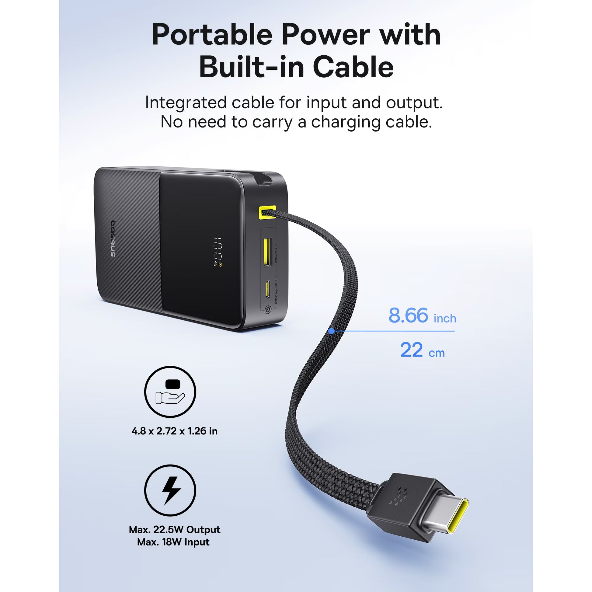 Baseus 20000mAh Power Bank with Built-in Cables, 22.5W Fast Charging Travel Essentials Battery Pack with Digital Display, Black-6